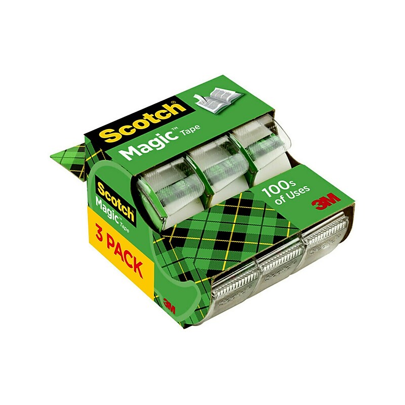 Scotch Magic Invisible Clear Tape With Dispenser, 0.75" x 8.33 yds., 1" Core, 3 Rolls/Pack (3105) image 1