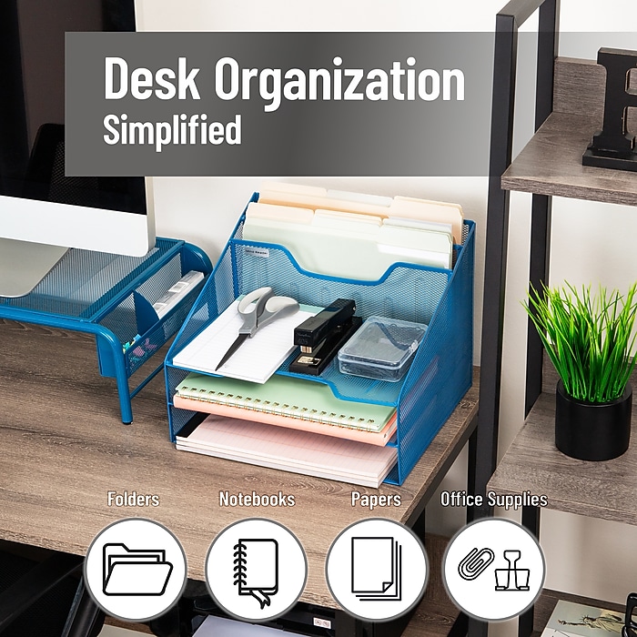 Mind Reader 5-Compartment Metal Mesh File Organizer, Turquoise