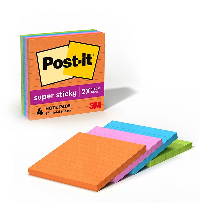 Post-it Super Sticky Notes, 4" x 4", Energy Boost Collection, Lined, 90 Sheet/Pad, 4 Pads/Pack (675-4SSUC) image 1