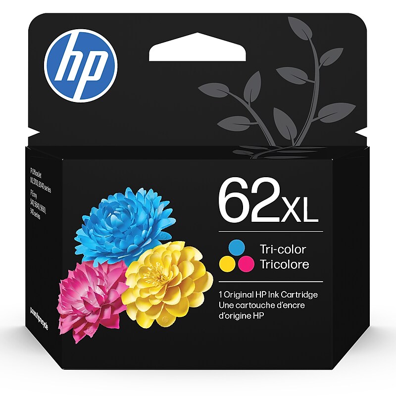 HP 62XL Tri-Color High Yield Ink Cartridge, Print Up to 415 Pages (C2P07AN#140) image 1