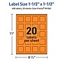 Avery Laser/Inkjet Multipurpose Square Labels, 1.5" x 1.5", Bright Orange, 400/Pack (94106)~#|#~1A006099-9399-4ABE-B92FAD9CDE36085D_sc7