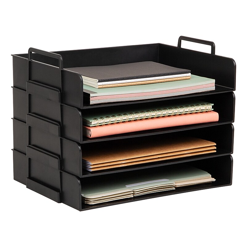 Mind Reader 4-Compartment Stackable Plastic Desk Tray, Black (DANSTACK4-BLK) image 1