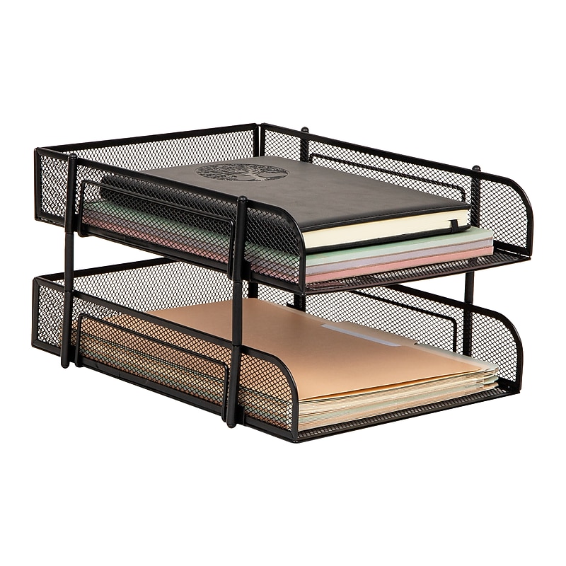 Mind Reader Metal Mesh Front Loading Stackable Letter Tray, Letter/Legal Size, Black (CSTACK2-BLK) image 1