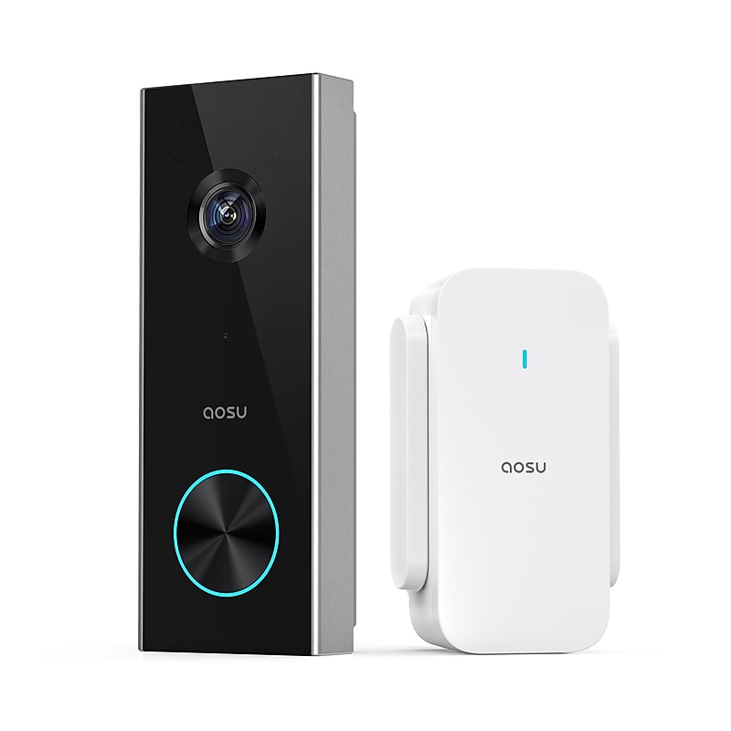 aosu 2K 3.0-MP QHD Wi-Fi® AI-Smart Wide-Angle Video Doorbell with Home Station Chime, Black (V8P1AX11) image 1