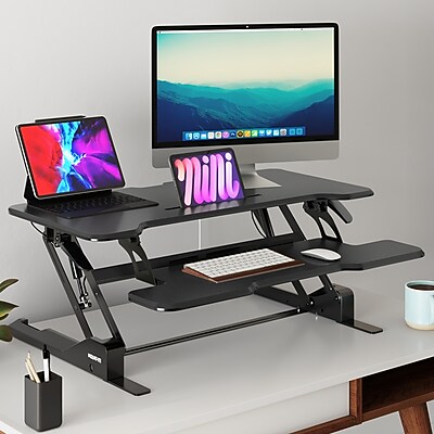 Mount-It! 38"W Manual Rectangular Adjustable Standing Desk Converter - Thumbnail 2