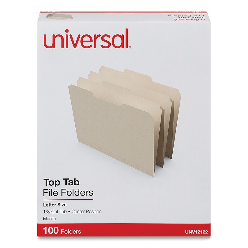 Universal File Folder, Letter Size, Manila, 100/Box (UNV12122) image 1