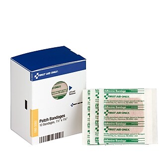 First Aid Only Bandages; Smart Compliance, 1-1/2" x 1-1/2" Plastic Patch Bandages, 10/Box (FAO3000)