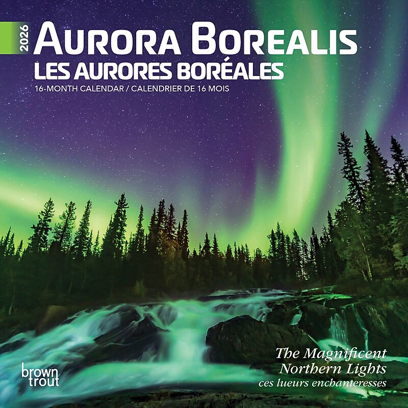 2026 BrownTrout Aurora Borealis 7" x 7" Monthly Wall Calendar (9798330708055) image 1
