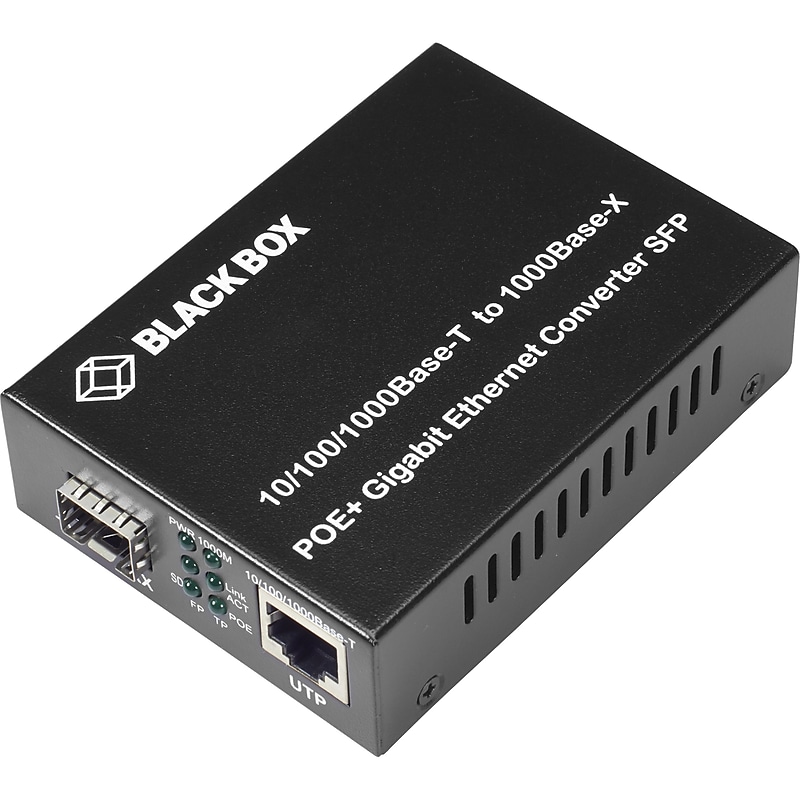 Black Box Gigabit PoE+ RJ45‑to‑SFP Media Converter, 10/100/1000BASE‑T to 1000BASE‑X (LGC215A‑R2) image 1