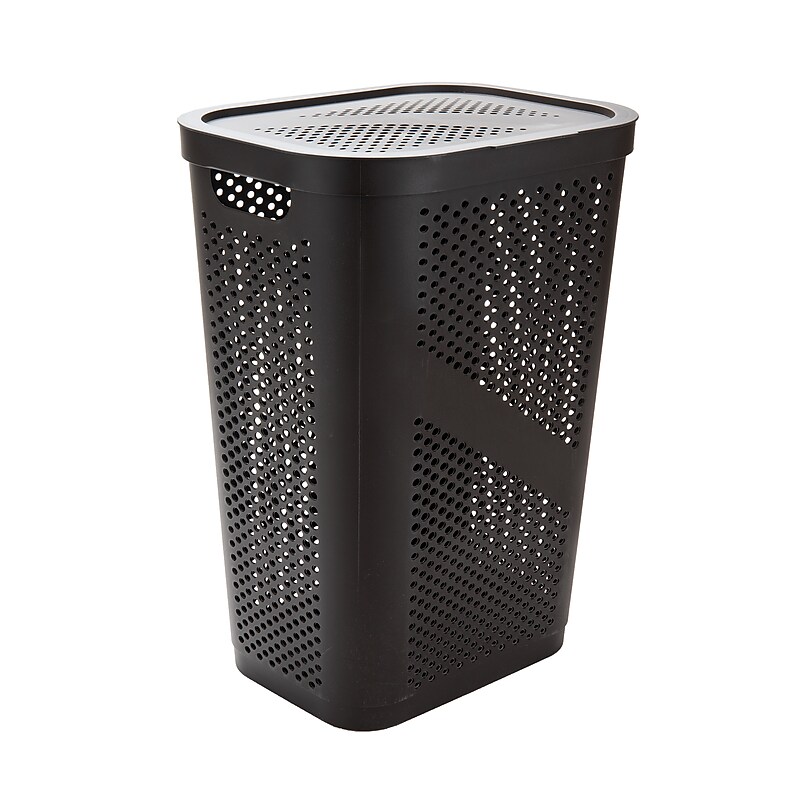 Mind Reader 15.85-Gallon Slim Laundry Hamper with Lid, Plastic, Brown (HBIN60-BRN) image 1