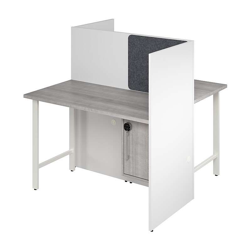 Bush Business Furniture Hustle 48"W 2 Person Back to Back Cubicle Panel Workstation, White/Platinum Gray (HUS031WHPG) image 1
