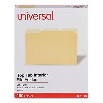 Universal File Folder, Letter Size, Yellow, 100/Box (UNV12304)