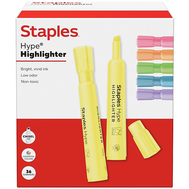 Staples Hype Tank Highlighter, Chisel Tip, Assorted, 36/Pack (ST62946) image 1