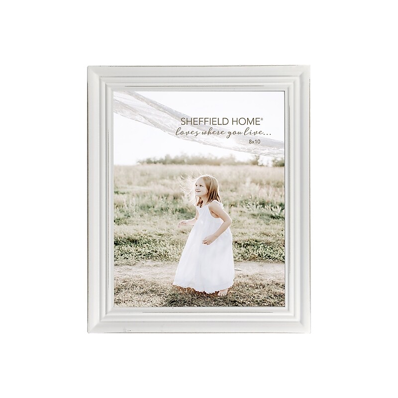 SHEFFIELD HOME 8" x 10" MDF Picture Frame, Distressed White (6X19-80A DSW) image 1