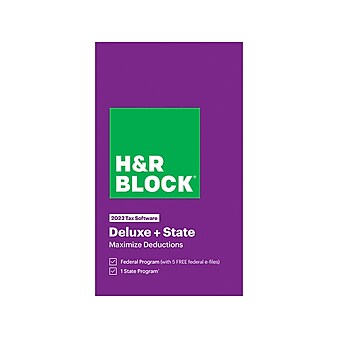 HRB Tax Software Deluxe + State 2022 for 1 User, Windows/macOS, Product Key Card (1336600-22)