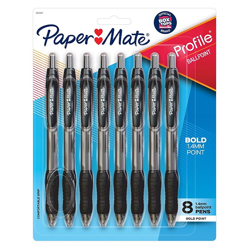 Paper Mate Profile Retractable Ballpoint Pen, Bold Point, 1.4mm, Black Ink, 8/Pack (1960667) image 1