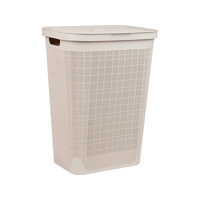 Mind Reader 15.85-Gallon Hamper with Lid, Plastic, Ivory (60FABHAMP-IVO) image 1