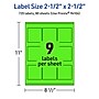 Avery Laser/Inkjet Multipurpose Square Labels, 2.5" x 2.5", Neon Green, 720/Box (94104)~#|#~1A8C0D0C-CF41-4219-946BF92681083BF8_sc7