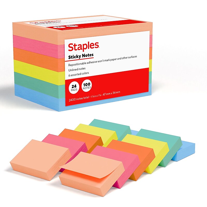 Staples Sticky Notes, 1 3/8" x 1 7/8", Golden Hour Collection, 100 Sheets/Pad, 24 Pads/Pack (ST62863) image 1