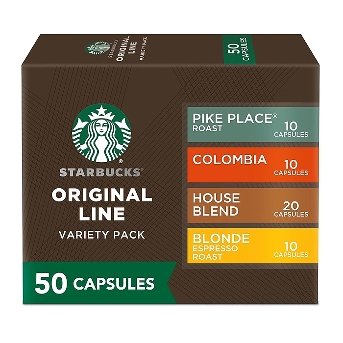 Starbucks Variety Pack Coffee Nespresso Original Capsules, 50/Box