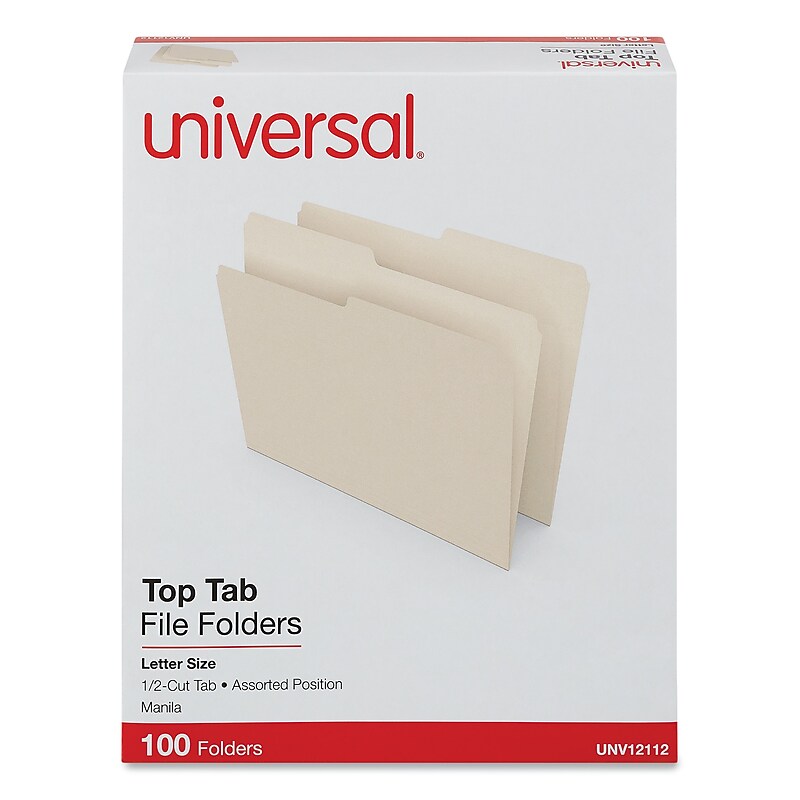 Universal File Folder, Letter Size, Manila, 100/Box (UNV12112) image 1