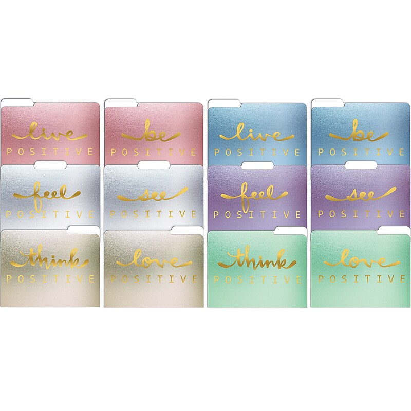 Better Office Gold Foil Positive Thoughts Heavyweight File Folders, 1/3-Cut Tab, Letter Size, Assorted Colors, 12/Pack image 1