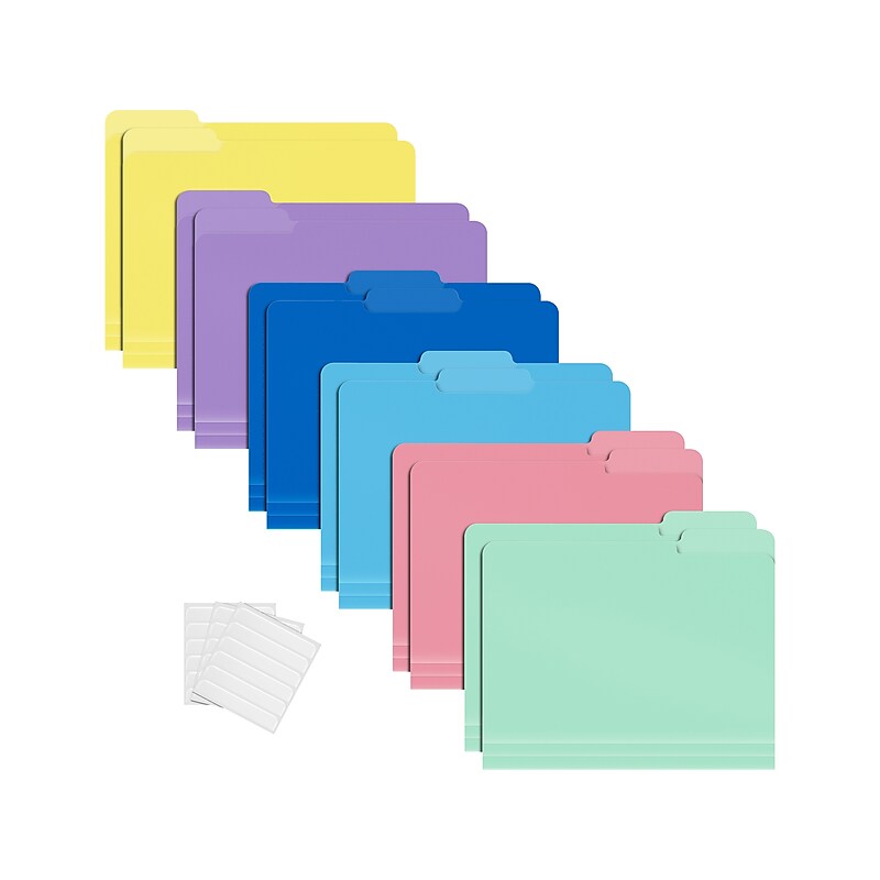 Better Office Heavy-Duty File Folders, 1/3-Cut Tab, Letter Size, Polypropylene, Pastel Rainbow, 12/Pack (89023-12PK) image 1