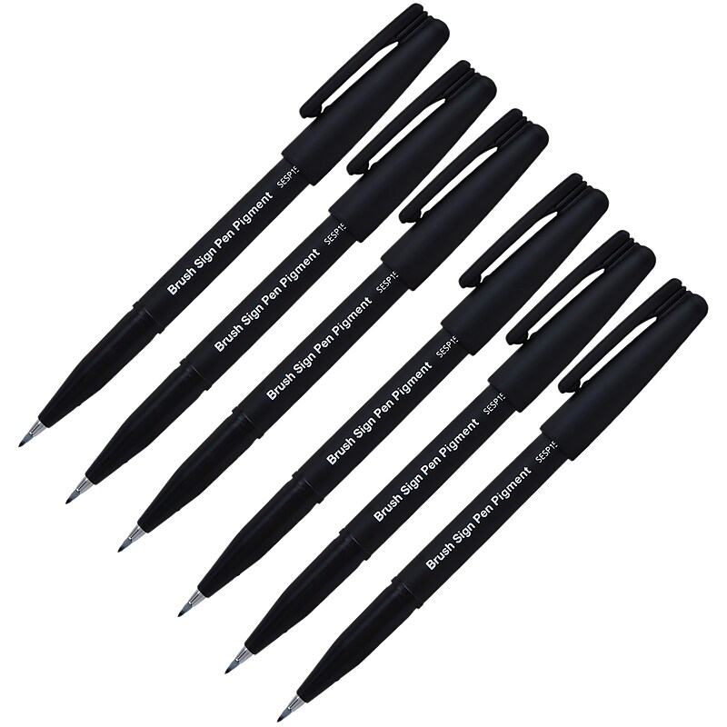 Pentel Arts Sign Pen Brush, Black Pigment Ink, 6/Pack (PTASESP15A-6) image 1