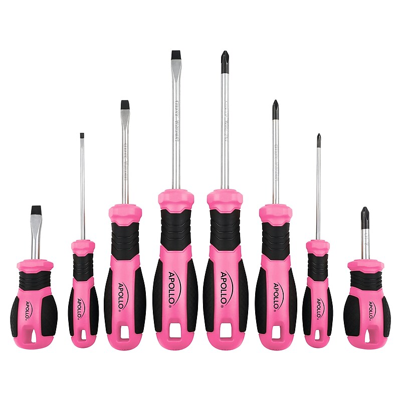 Apollo Tools Essential Screwdriver Set, 8-Piece, Pink/Black (DT5018P) image 1