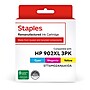 Staples Remanufactured Cyan/Magenta/Yellow High Yield Ink Replacement for HP 902XL (TRT6M02AN6A10A/STT6M02AN6A10A), 3/Pack~#|#~1ABBC230-FFD2-4BD2-BD0A129C853F95FE_sc7