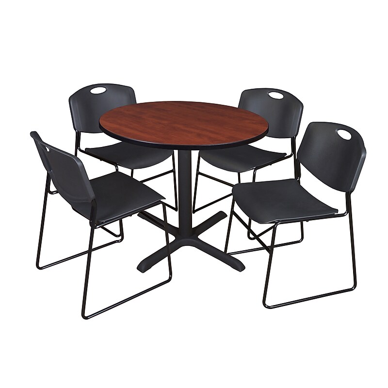 Regency 42-inch Round Table 4 Zeng Stack Chairs, Black (TB42RNDCH44BK) image 1