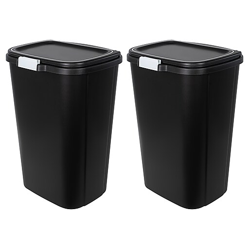 Hefty Odor Control Trash Can, 13 Gallon, Black, 2/Pack