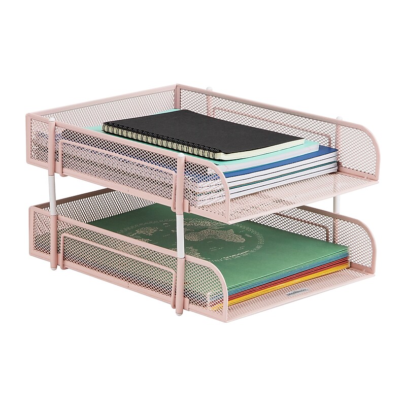 Mind Reader 2-Compartment Stackable Metal Tray, Pink (CSTACK2-PNK) image 1