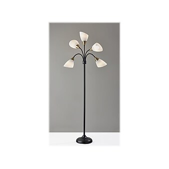 Simplee Adesso 5 Light 67" Matte Black/Antique Brass Floor Lamp with 5 Cone Shades (7205-01)
