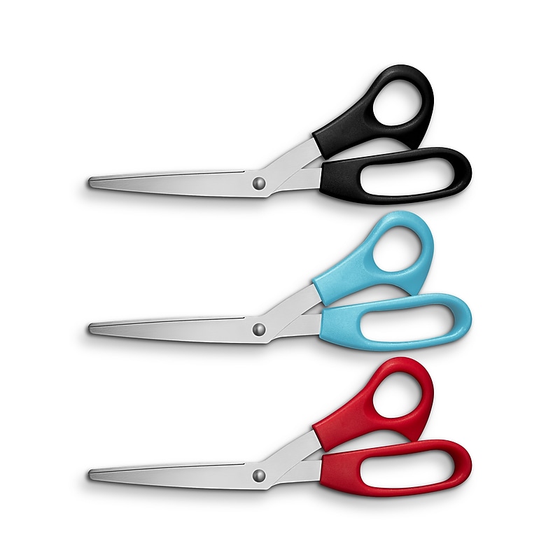Staples Stainless Steel General Purpose Scissors, Pointed Tip, Assorted Colors, 3/Pack (52748) image 1
