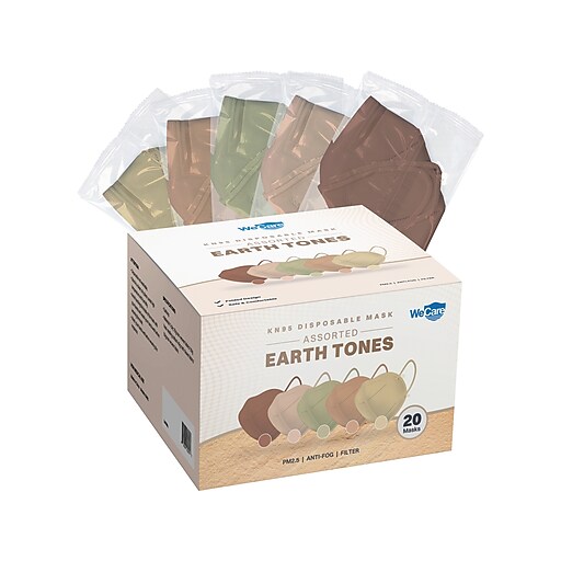 WeCare Disposable KN95 Face Masks, One Size, Assorted Earth Tones, 20