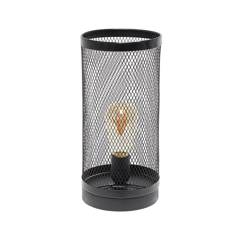 Creekwood Home Industrial Mesh Cylinder 12.75" LED Table Lamp, Black (CWT-1005-BK) image 1