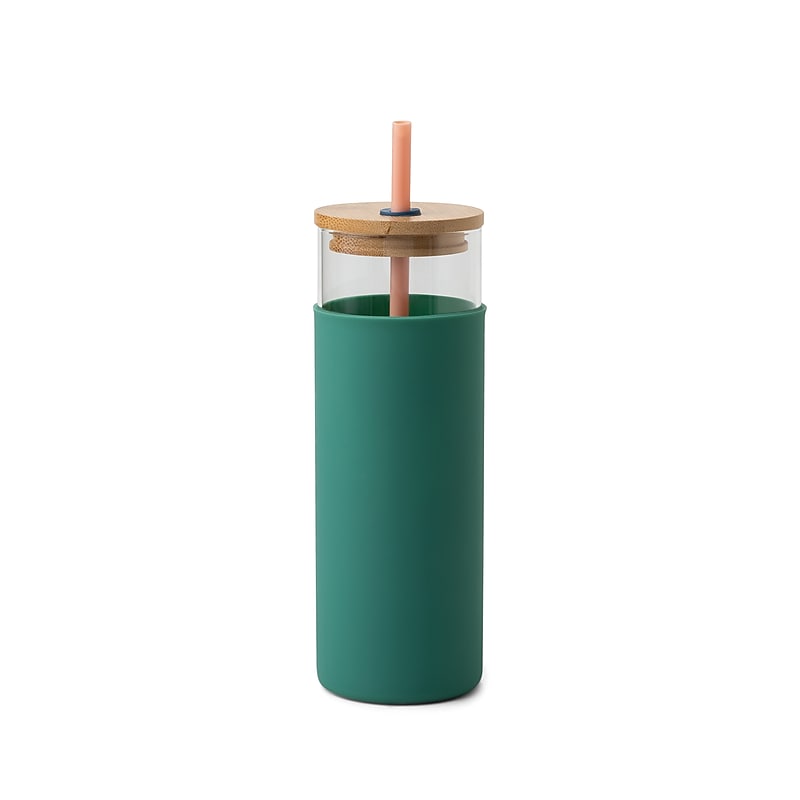 DesignWorks Ink Glass Tumbler, 22 oz., Blush/Hunter Green (DTUM-1001) image 1