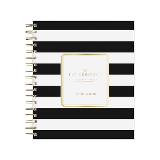 20242025 Blue Sky Day Designer Rugby Stripe 8" x 10" Academic Daily & Monthly Planner, Black