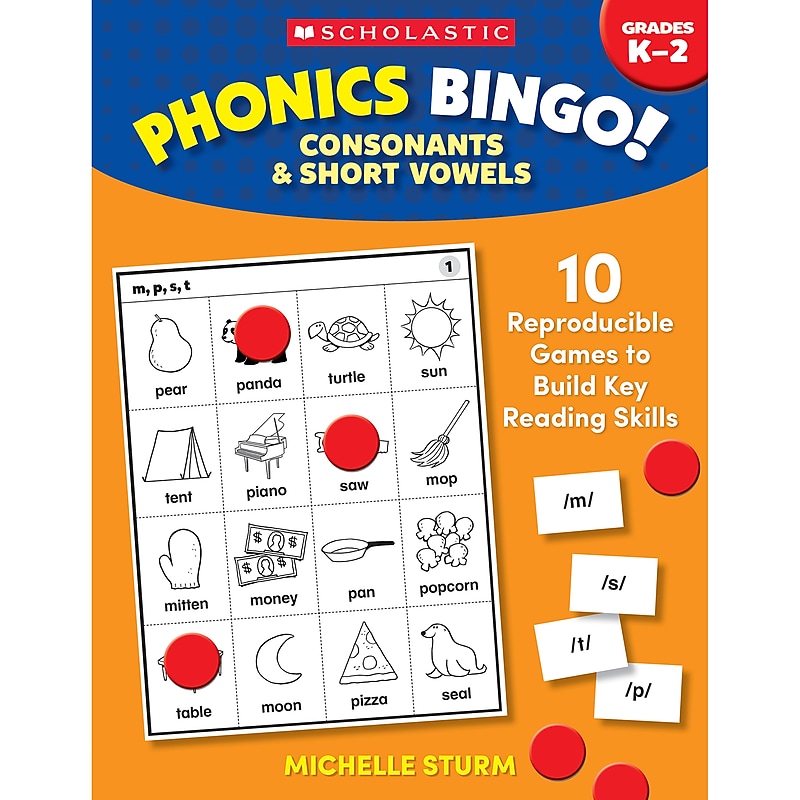 Scholastic Teaching Solutions Phonics Bingo: Consonants & Short Vowels Activity Book (SC-9781546106487) image 1