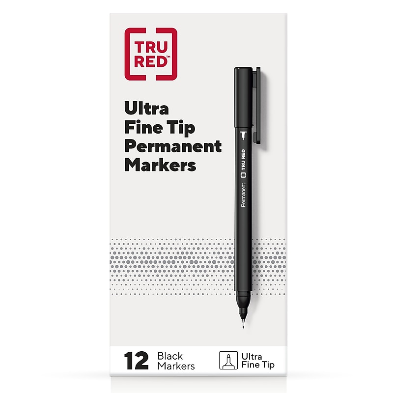 TRU RED™ Pen Permanent Markers, Ultra Fine Tip, Black, 12/Pack (TR54534) image 1