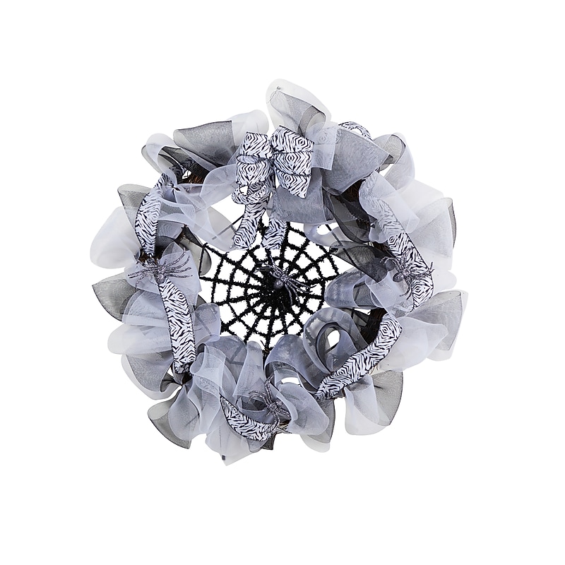 Nearly Natural Halloween Spider Web Mesh Wreath, 26" (W1205) image 1
