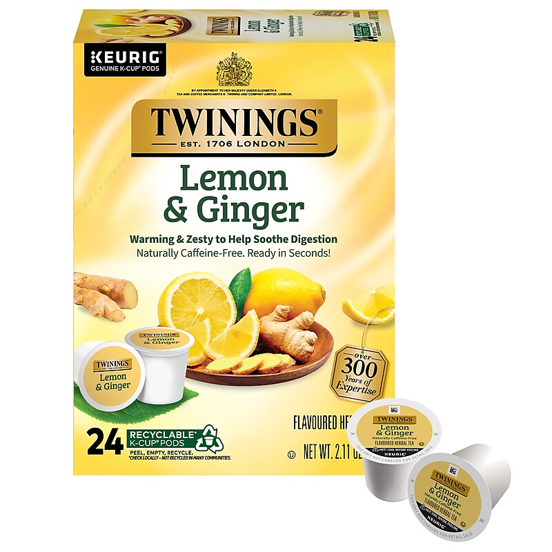 Twinings Lemon & Ginger Herbal Tea, Keurig® K-Cup® Pods, 24/Box (TNA89556) image 1