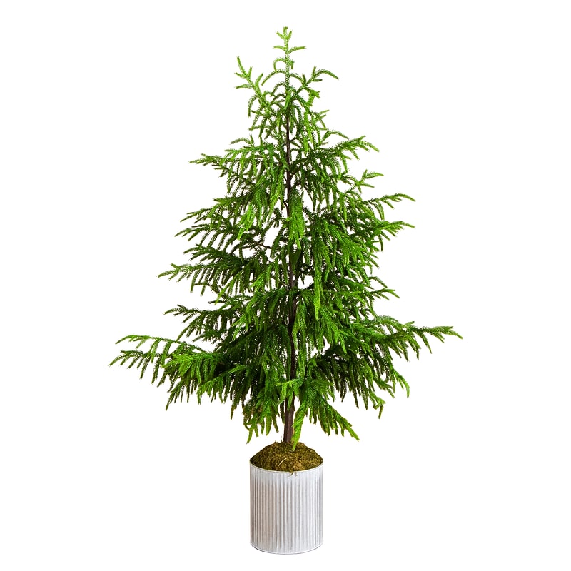 Nearly Natural Artificial Real Touch Norfolk Island Pine in Metal Tin Planter, 5' (T5385) image 1