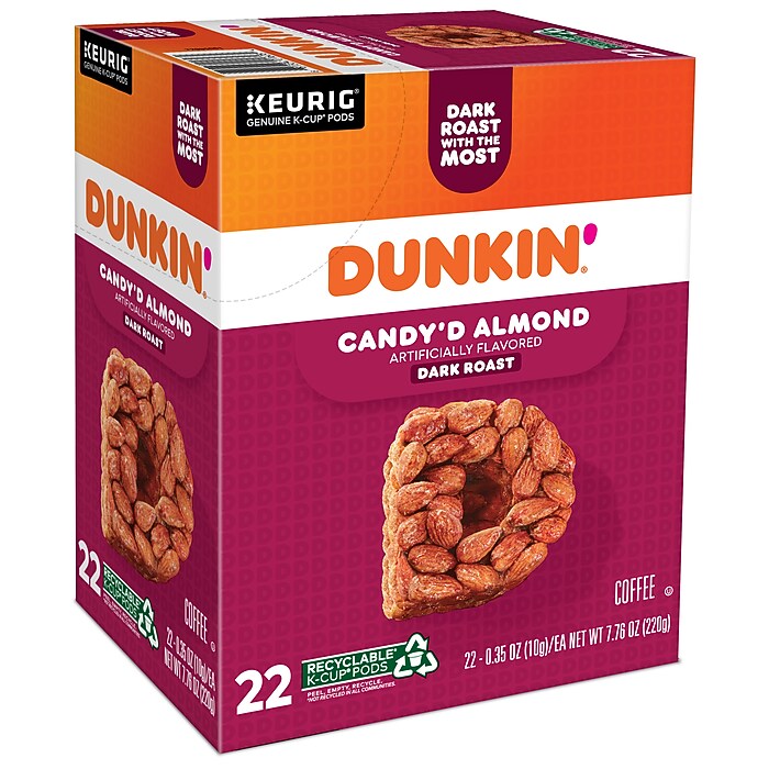 Dunkin' Candy'd Almond Coffee Keurig K-Cup Pods, Dark Roast, 22/Carton  (5000375651) | Staples