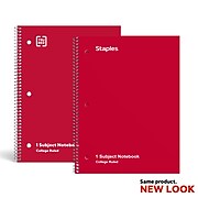 Staples 1-Subject Notebook, 8" x 10.5", College Ruled, 70 Sheets, Red (TR27503)