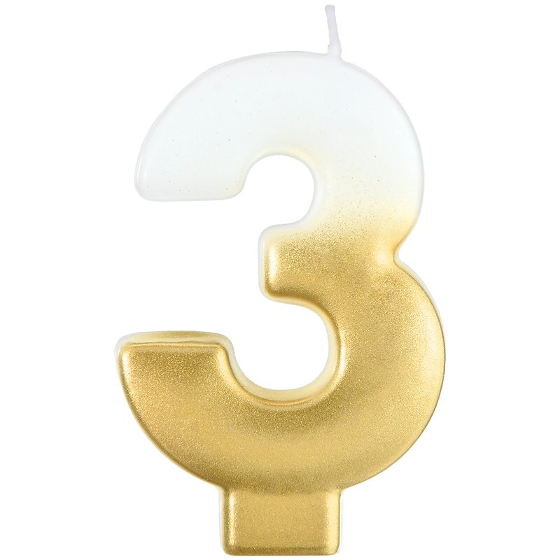 Party City Number 3 Birthday Candle, White/Gold (AM171062) image 1