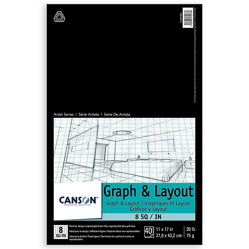 Canson Artist Series 17" x 11" Graph & Layout Drawing Sketch Pad, 10 Sheets/Pad (MCXC100510885) image 1