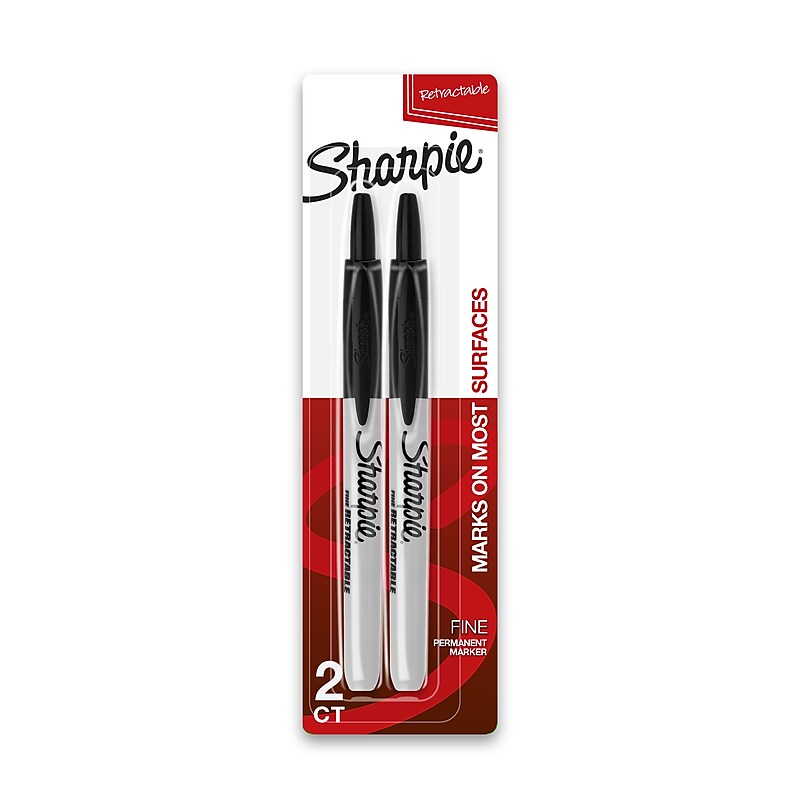 Sharpie Retractable Permanent Markers, Fine Tip, Black, 2/Pack (32724) image 1
