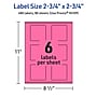 Avery Laser/Inkjet Square Multipurpose Labels, 2.75" x 2.75", Bright Pink, 480/Box (94109)~#|#~1B6A3BFB-84A2-4FED-8BC4C53CB20F7EB4_sc7